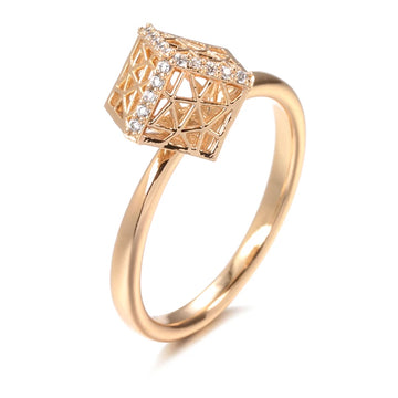 Unique Hollow Pattern Three-Dimensional Square Rolled 14K Rose Gold AAA Zircon Diamonds Vintage Ring for Women
